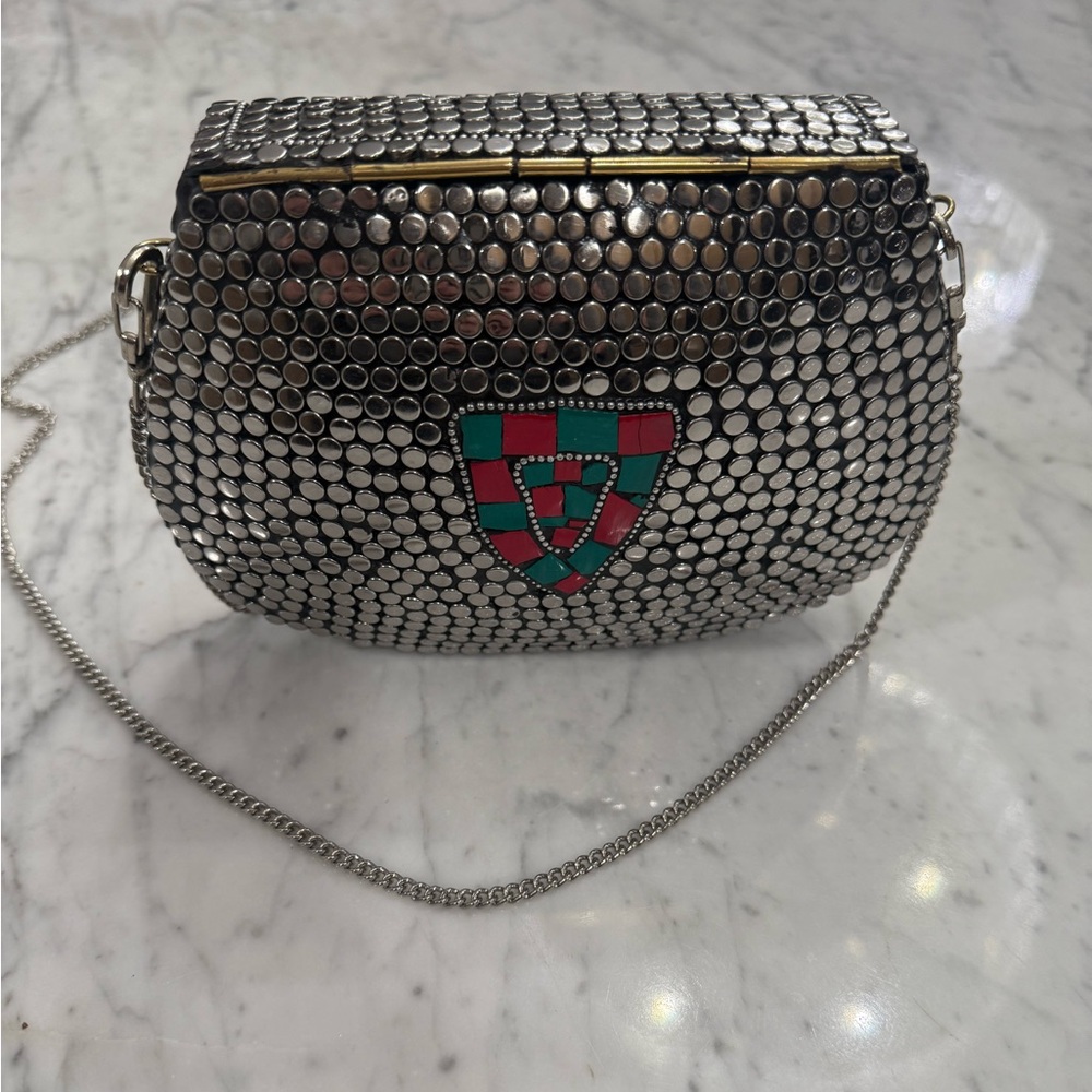EXCELLENT $235 Ramla Handmade Mosaic Silver Beaded Mini Bag Unique Collectible - Picture 8 of 10